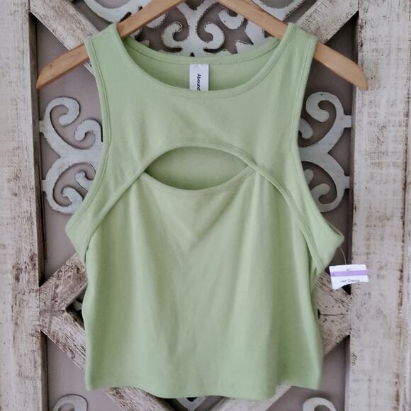 Abound Women's Ribbed Cut-Out Cotton Crop Tank Top in Green - Picture 2 of 5